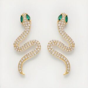 Snake Stud Earrings 14k Gold Plated Cubic Zirconia